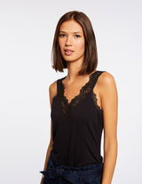 Top tirantes anchos con encaje negro MORGAN - Dendago