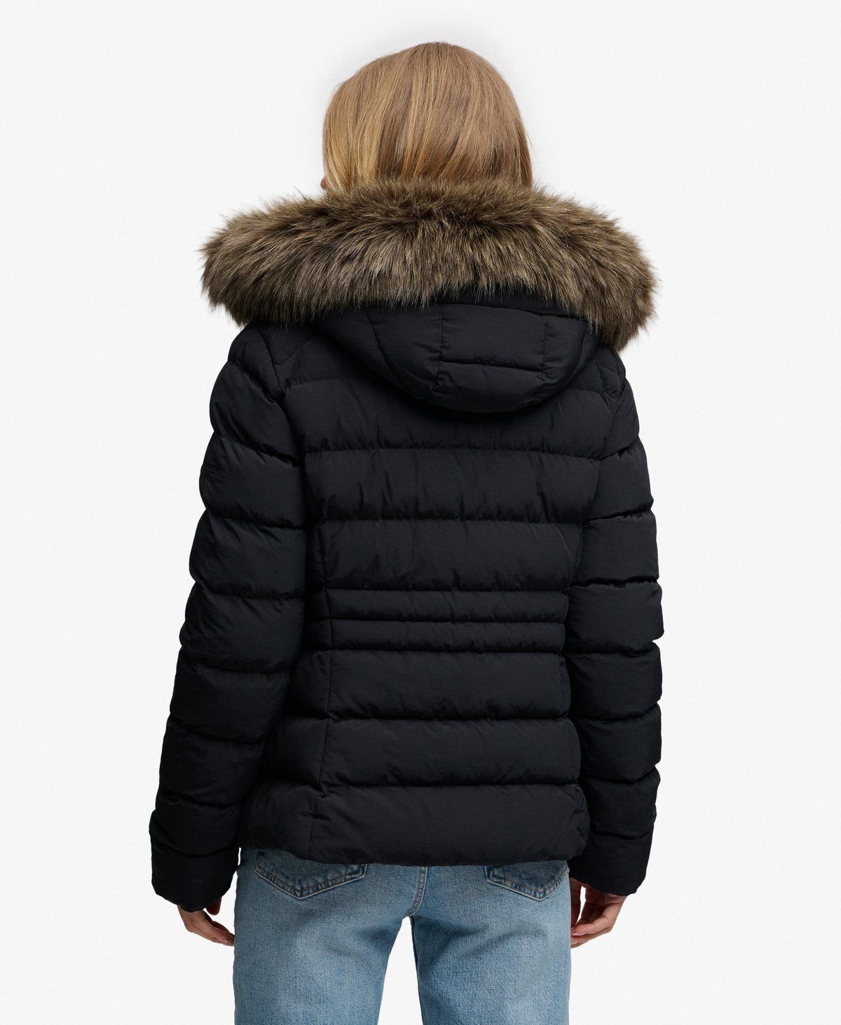 Chaqueta acolchada Fuji con capucha de piel sintética negro Superdry&Co