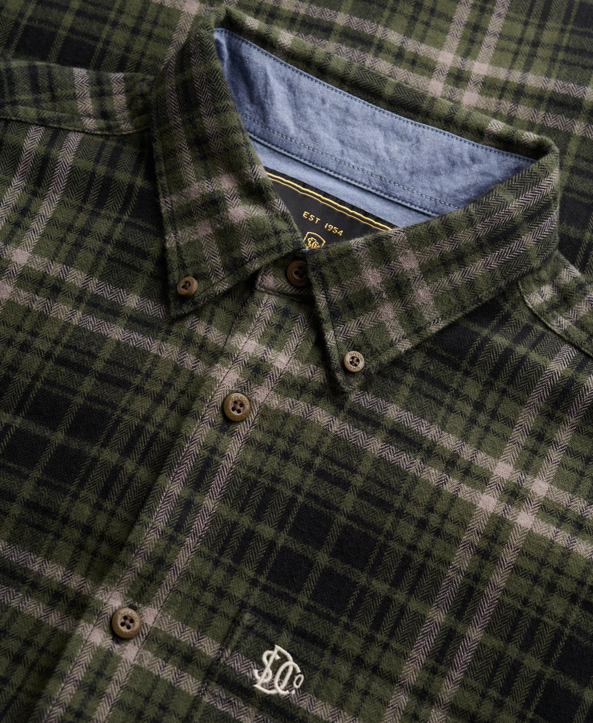 Camisa de leñador de algodón de manga larga cuadros verde oliva frontera Superdry&Co