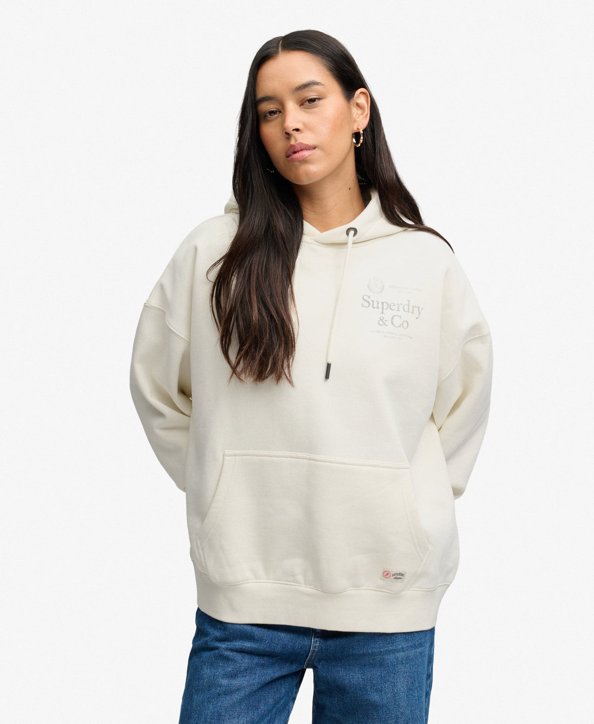 Sudadera con capucha informal y relajada de lujo crema Superdry&Co 