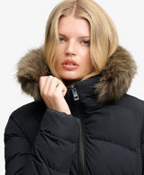 Abrigo Fuji de media longitud con capucha y piel sintética negro Superdry&Co