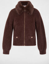 Chaqueta con cuello de piel marrón oscuro morgan