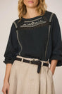 BLUSA NEGRO COMBINADA BORDADO A CONTRASTE