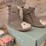 Bota niña barefood, suela flexible. Cuero. Color Beige.