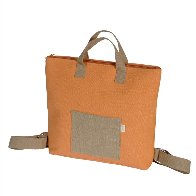 Mochila rectangular lona naranja con bolsillo