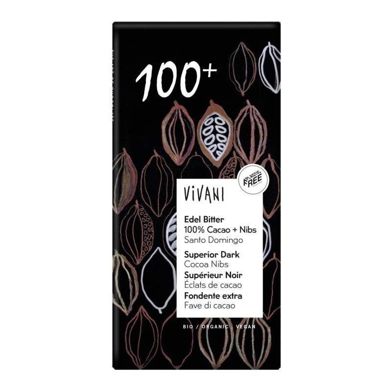 Tableta chocolate 100% sin azúcar 80g VIVANI