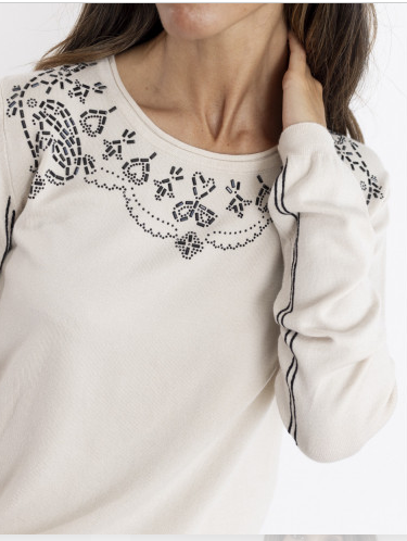 JERSEY BEIGE ESCOTE REDONDO CON STRASS BmB&Co