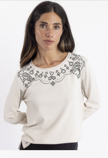 JERSEY BEIGE ESCOTE REDONDO CON STRASS BmB&Co