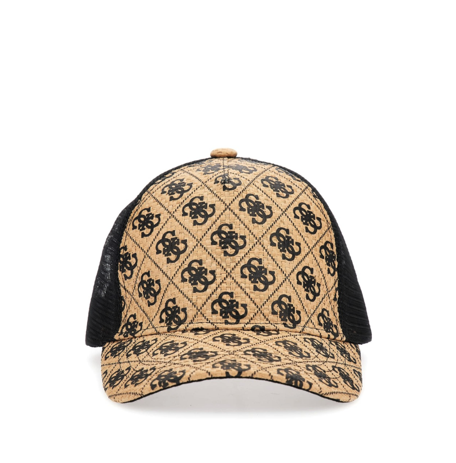 Guess Mujer Gorra Rafia Estampado Logo 4G Negro