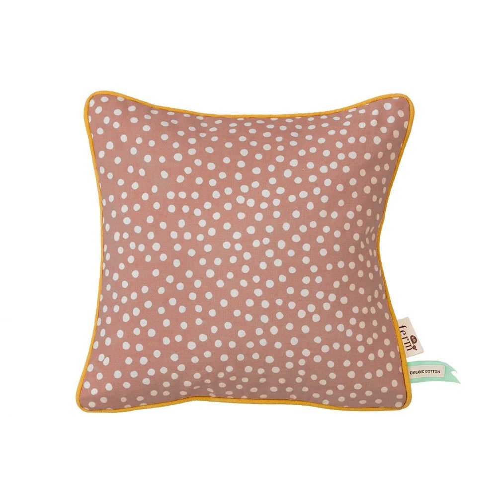 Cojín niños algodón 100% de pluma color rosa y motas blancas