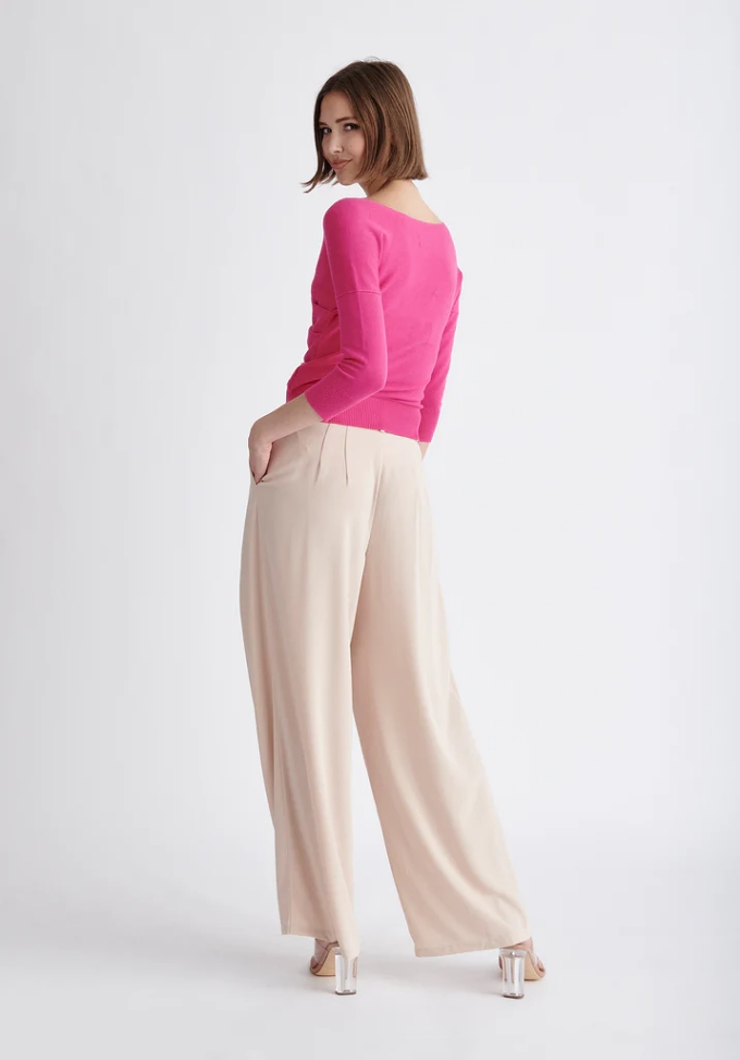 PAISIE Top cruzado de punto rosa fucsia