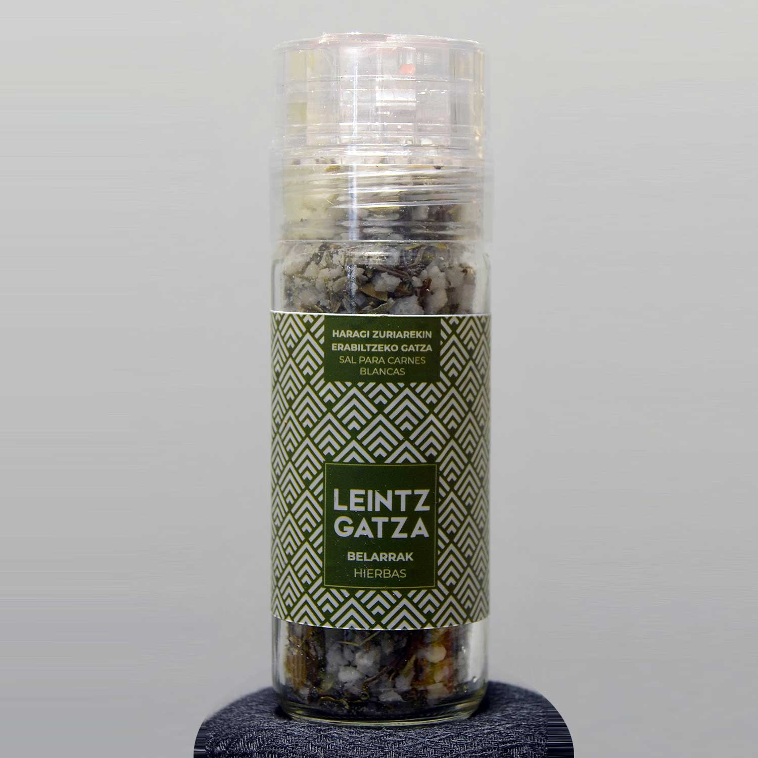 Producto Vasco Molinillo Grande de SAL de LENIZ con hierbas para carnes blancas. 60 gr