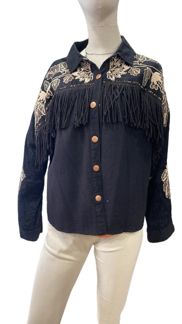 Chaqueta con flecos, bordada Violeta Marengo